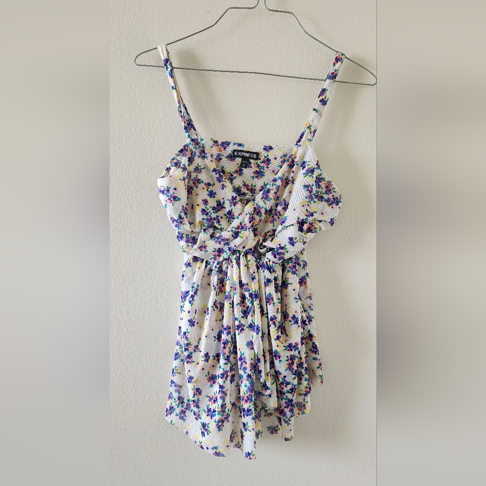 Express Floral Top- White with Purple and Yellow
